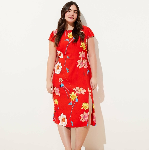 LOFT Dresses & Skirts - LOFT Lily Cap Sleeve Mini Dress floral slit 18